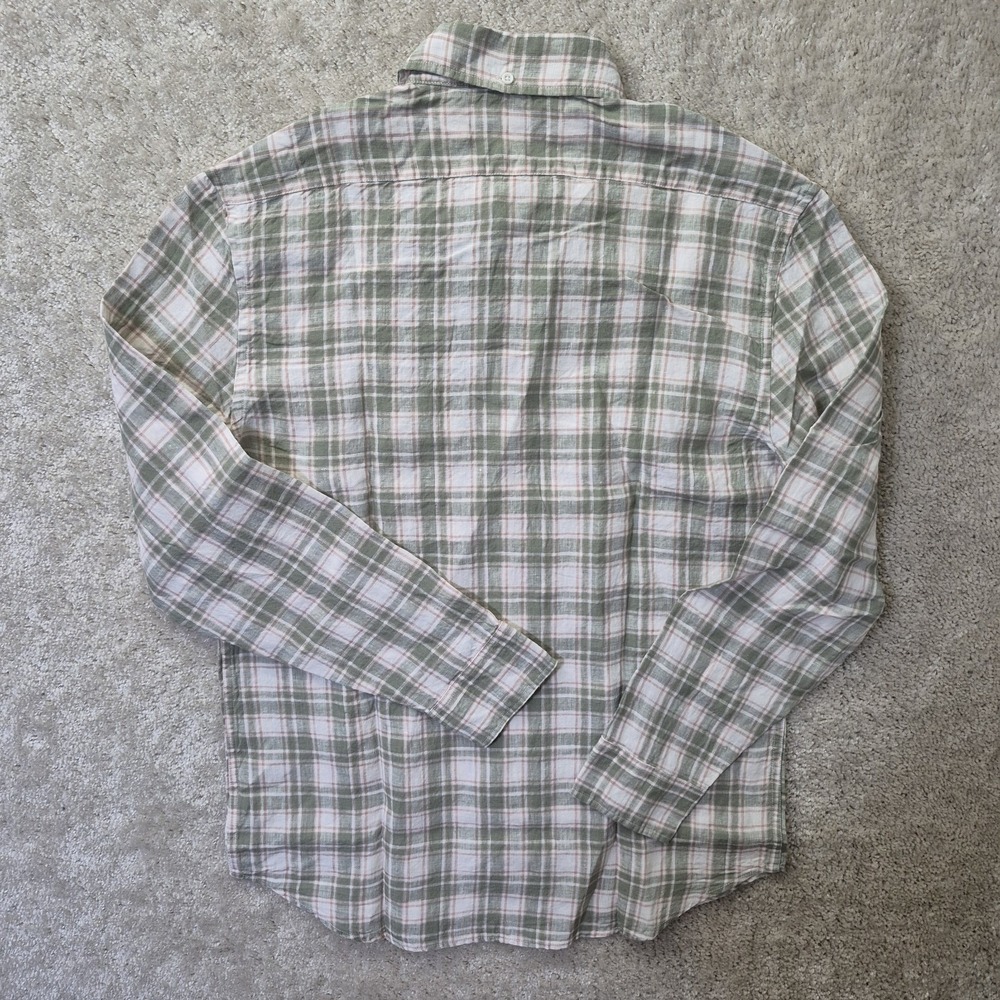 Taylor Stitch Linen Shirt Mens 40 Medium Green Plaid Button Down Coastal Beach - Picture 12 of 12